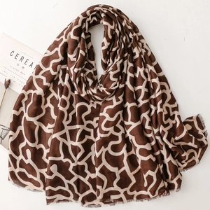 Sciarpa Lunga Da Donna Elegante Stampa Geometrica Poliestere Morbido Effetto Cotone Lino Scialle Leggero Con Frange Moda