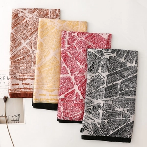 Elegant French city map silk scarves in four vintage colors with hand-painted patterns