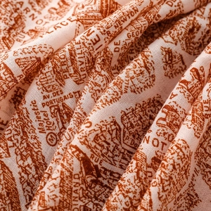 Detail of soft linen scarf featuring vintage French street map and building prints