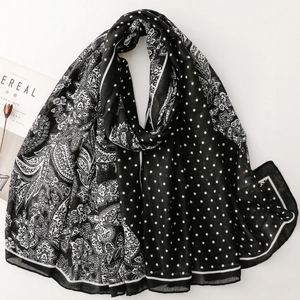 Women Scarf Shawl Polyester Paisley Polka Dot Print Lightweight Breathable Elegant Vintage Travel Vacation Accessory
