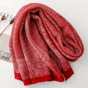 Retro red and white knit scarf with soft texture and chic color-blocking stripes