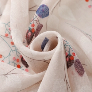 Lightweight floral scarf with berry prints and delicate fringes for women in spring