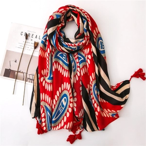 Écharpe Châle Ethnique Satin Coton Polyester Imprimé Paisley Franges Léger Pour Femmes Voyage Boho Vintage
