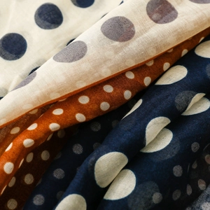 Detailed texture of polka dot patterned vintage scarves with elegant cotton-linen blend fabric