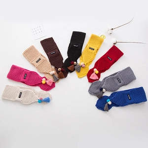 Nine-color knit headbands collection with handmade leather label and pompom details