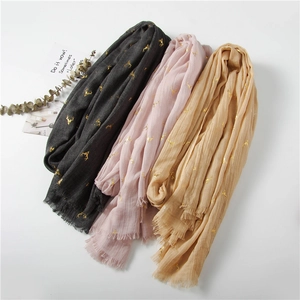 Women Winter Scarf Reindeer Gold Stamping Cotton Linen Warm Shawl Wrap Fringed Christmas Gift Elegant Long Accessory