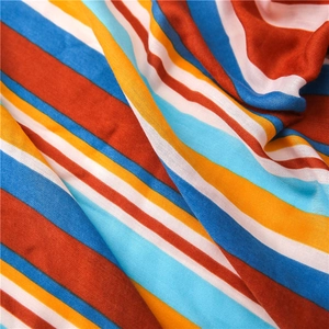 Summer retro cotton linen striped scarf with colorful wave patterns and soft tassels