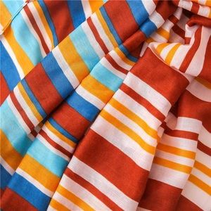 Colorful striped summer scarf for women with light cotton-linen breathable texture