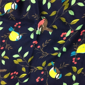 Vintage cotton scarf with bird and floral print patterns and elegant fringe details