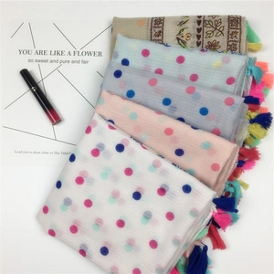 Polka Dot Blumendruck Schal Damen Leinen Viskose Sonnenschutz Strandtuch Mit Bunten Quasten Boho Stil