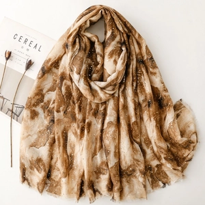 Linen feel gradient scarf with gold foil printing and abstract marble texture design