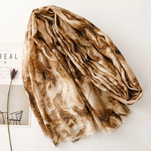 Artistic brown and beige ink splash gradient scarf with soft fringe edges and texture