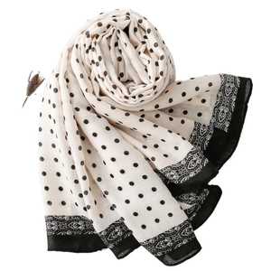 Polka dot long scarf with black paisley borders for autumn winter vacation style
