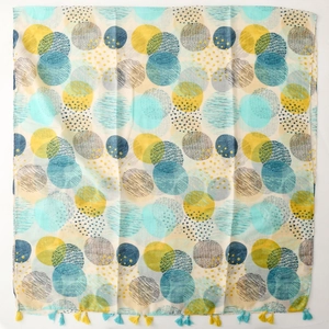 Écharpe chic à pois géométriques avec pompons colorés et châle en tissu léger