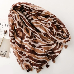 Zebra- und Leopardenmuster Voile Schal mit Quasten für Damen, Reisesonnenschutz Schal