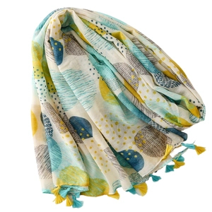 Écharpe en voile avec motifs circulaires abstraits et pompons colorés élégants