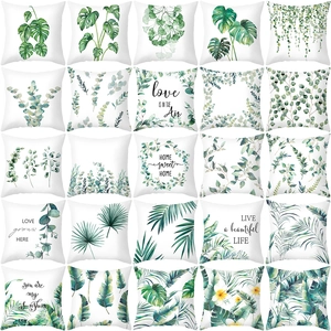 Tropical Green Plant Leaf Print Pillow Case Peach Skin Velvet Cushion Cover Nordic Style Sofa Home Decor Square Throw Pillowcase