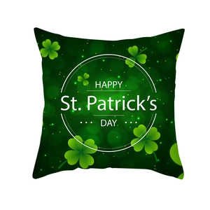Green St. Patrick's Day peach skin throw pillow cover with shamrock and glowing dots