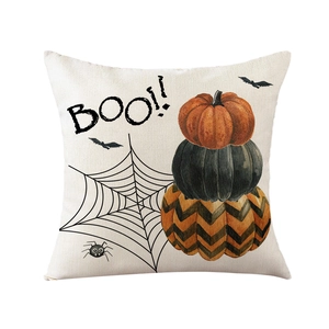 Halloween pumpkin and bat printed pillowcase on white background for sofa decor