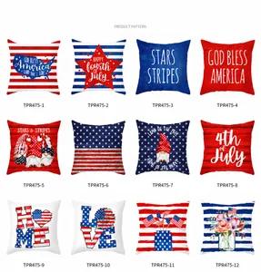 Grille de 12 housses de coussin Fête de l'Indépendance US avec motifs de gnomes