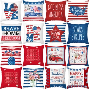 Taies d'Oreiller Jour de l'Indépendance Américaine Peau de Pêche Patriotique Drapeau USA Étoiles Rayures Rouge Blanc Bleu Déco Maison