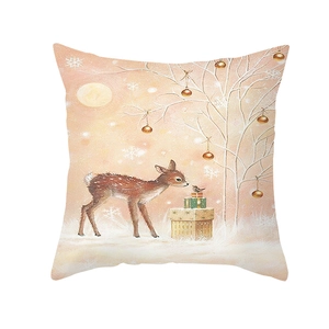 Christmas deer peach skin pillowcase with winter festive illustration on white background
