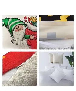 Detail of hidden zipper and digital print on Christmas themed polyester pillow cover