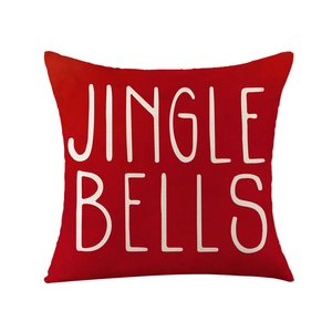 Red Christmas pillow cover with white Jingle Bells print on rustic texture fabric