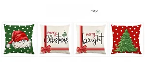Detailed grid showing four festive polyester Christmas pillow covers with holiday patterns