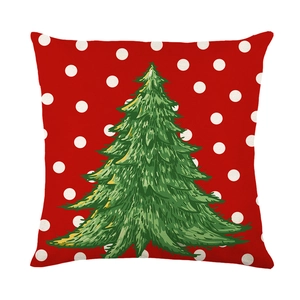 Christmas tree pillow case in red with white dots on linen textured festive cover