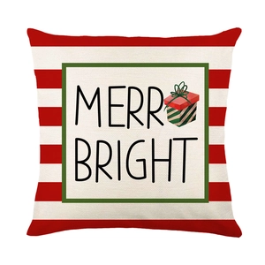 Weihnachtskissenbezug mit roten Streifen und Merry Bright festlichem Geschenk-Druck