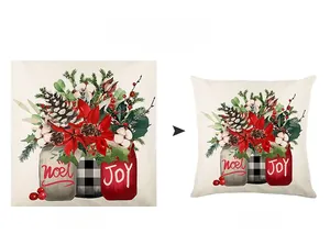 Comparaison du motif floral de Noël et de la housse de coussin à carreaux avec texte Noel