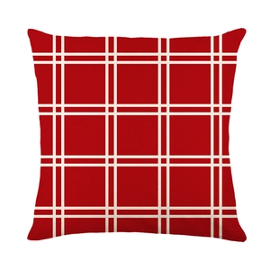 Housse de coussin de Noël rouge foncé avec motif à carreaux blancs en toile coton