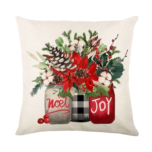 Housse de coussin de Noël avec imprimés floraux, pommes de pin et lettrage Noel