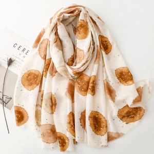 Écharpe Longue Légère Pour Femme Mode Feuille D'or Pois Aquarelle Châle Protection Solaire Élégant Doux Respirant Hijab
