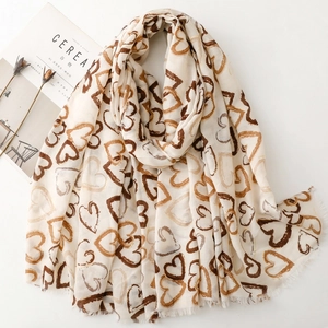 Gold Stamping Heart Print Scarf For Women Lightweight Polyester Cotton Feel Shawl Wrap Sunshade Pashmina Fashion Accessory