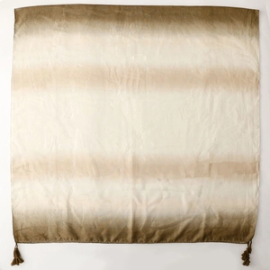 Ombre gradient cotton-linen feel scarf with metallic thread, fringe, and gold-tan hue
