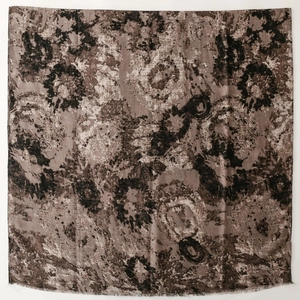 Vintage ethnic style oversized scarf with abstract print and delicate fringe edges