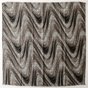 Elegant vintage geometric print scarf with lace wave patterns and delicate fringe
