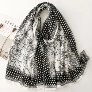 Women Long Scarf Shawl Polyester Floral Rose Print Polka Dot Letter Monogram Vacation Beach Elegant Fashionable