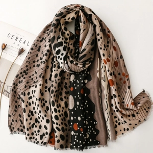 Abstract Print Scarf Shawl Polyester Satin Elegant Leopard Polka Dot Patchwork Fringed Wrap For Women Long Versatile