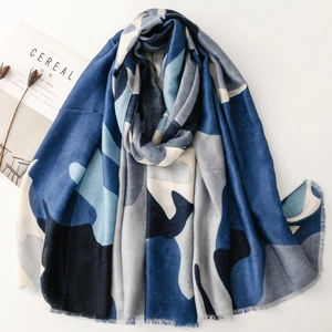 Écharpe Châle Femme Sensation Coton Lin Polyester Imprimé Camouflage Paillettes Dorées Wrap Mode Bord Effiloché Toutes Saisons