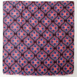 Écharpe bohème à motif géométrique et franges de style ethnique sur fond blanc
