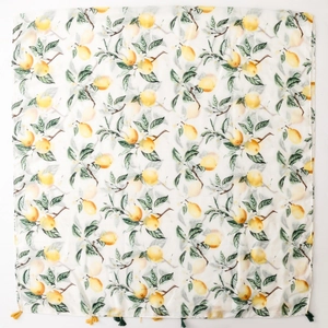 Green and yellow lemon print bali gauze scarf with decorative tassels for women