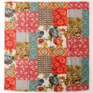 Retro patchwork floral pashmina shawl with paisley patterns and fringe details