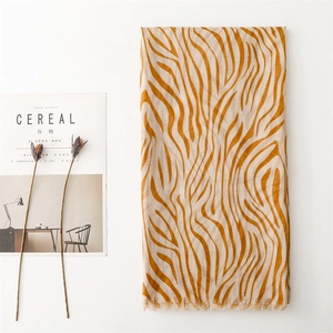 Yellow zebra print bali yarn scarf with fringed edges for women, lightweight fashion shawl