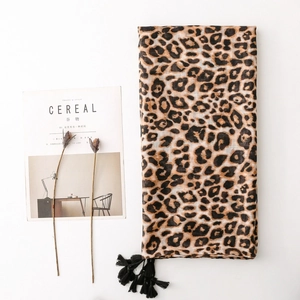 Lightweight leopard print scarf with tassels and breathable fabric for women