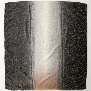 Detail of gradient cotton linen scarf with metallic foil dots and frayed edges