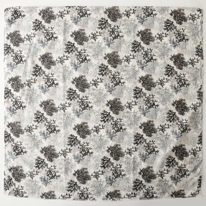 Macro detail of the square scarf featuring intricate black and grey coral reef patterns