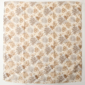 Detail of coral reef pattern printed on a cream-colored cotton linen blend square scarf